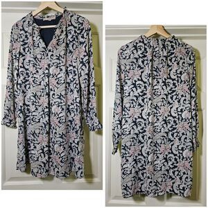 LOFT Women's Grey And Pink Floral Paisley Split Neck Dress Petite SP